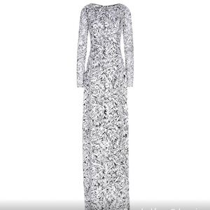 Michael Kors Collection Sequin Gown NWT Black White Long Sleeve Evening Dress 14